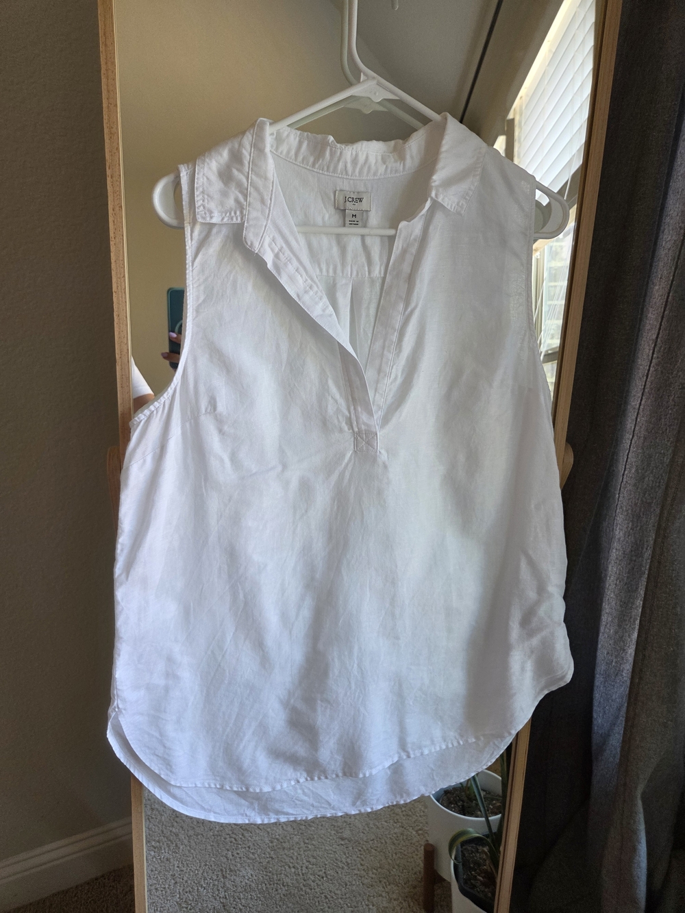 J.Crew Linen Blend White Sleeveless Split-Neck Popover Top Size M